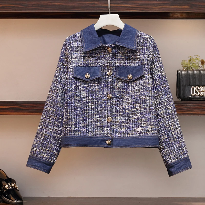 New arrival Tweed Set Suit Autumn Winter Women's Single Breasted Short Jacket Coat+ High Waist Demin Bodycon Mini Skirt Set