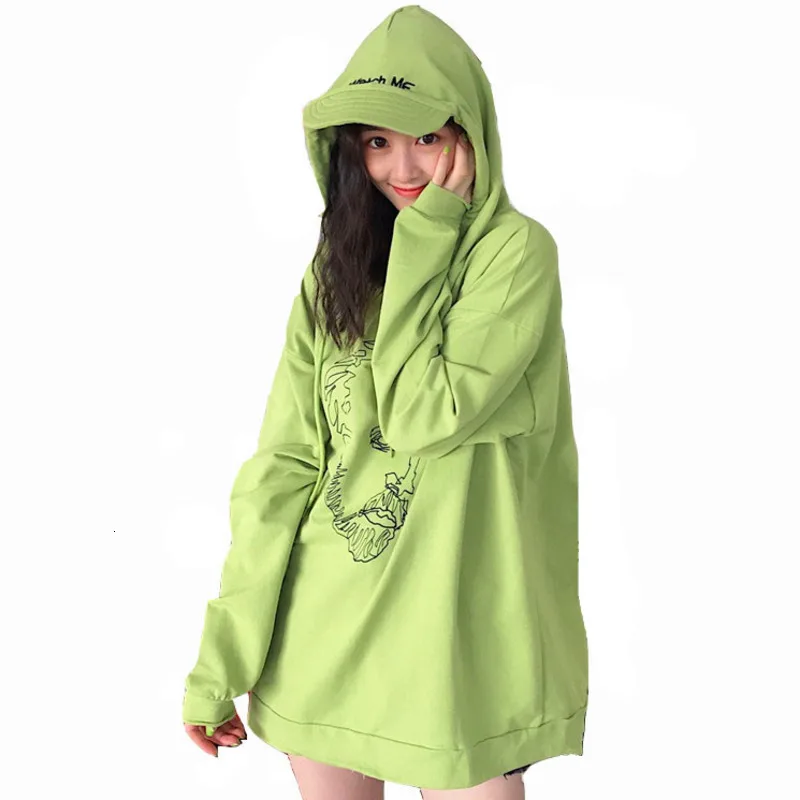 

2019 Autumn Winter Harajuku Women Baseball Cap Hooded Sweatshirt Character Printed Long Sleeve Casual Loose Pullover Hoodies