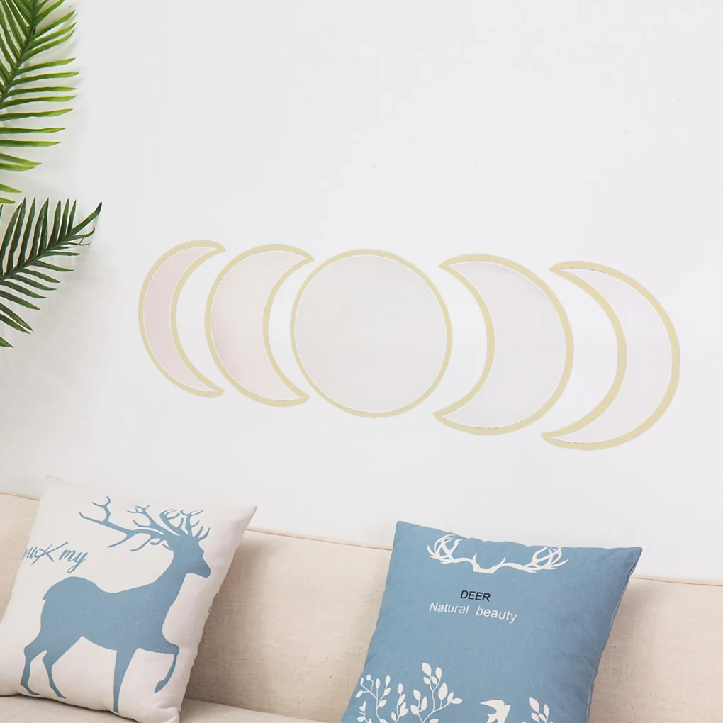 Nordic Style Wooden Moonphase Mirror Set Boho Decoration Moon Phase Home Kids Room Decor Wall |