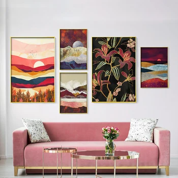 

Abstract Landscape Canvas Painting Burgundy Night Rolling Hills Oriental Lily Wall Art Picture Print For Living Room Home Decor