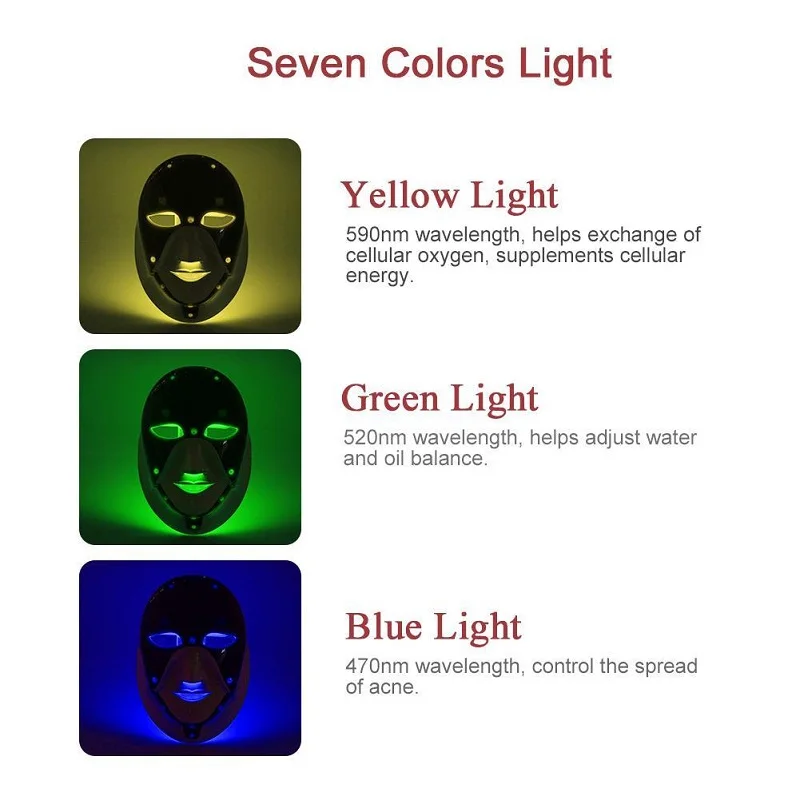 Светодиодный светильник для фотонной терапии с 7 цветами, маска для ухода за кожей Шеи, перезаряжаемая многофункциональная маска для омоложения кожи, инструмент для красоты лица