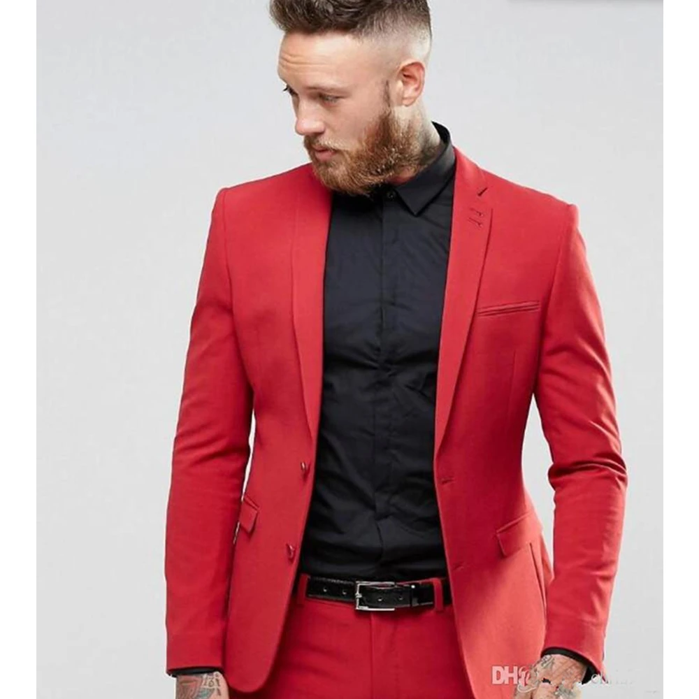 

New Custom Made Handmade Red 2 Piece Red Ternos Slim Fit Suits Bridal Tuxedos Wedding Suits Formal Party Suits