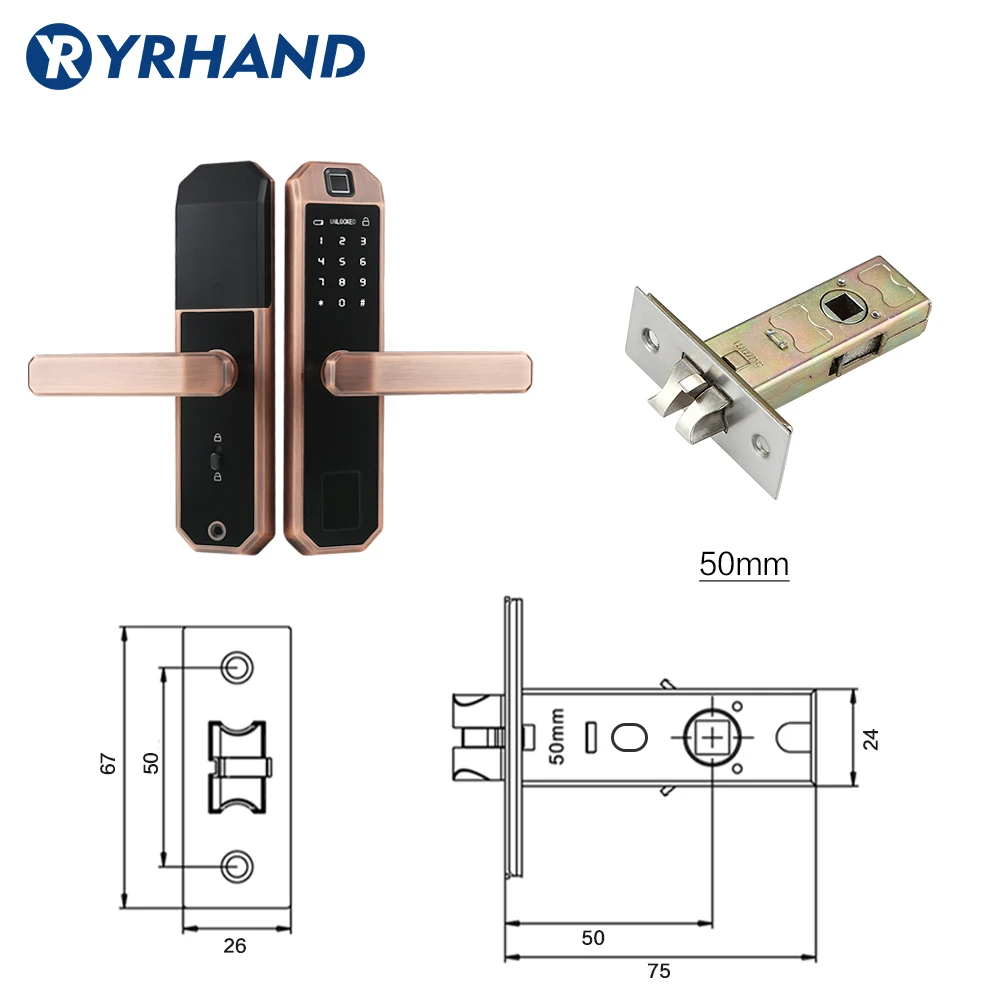 50mm latch TTlock приложение отпечатков пальцев Дверной замок Смарт wifi карта цифровой код электронный дверной замок Домашний врезной замок безопасности - Цвет: 50mm latch