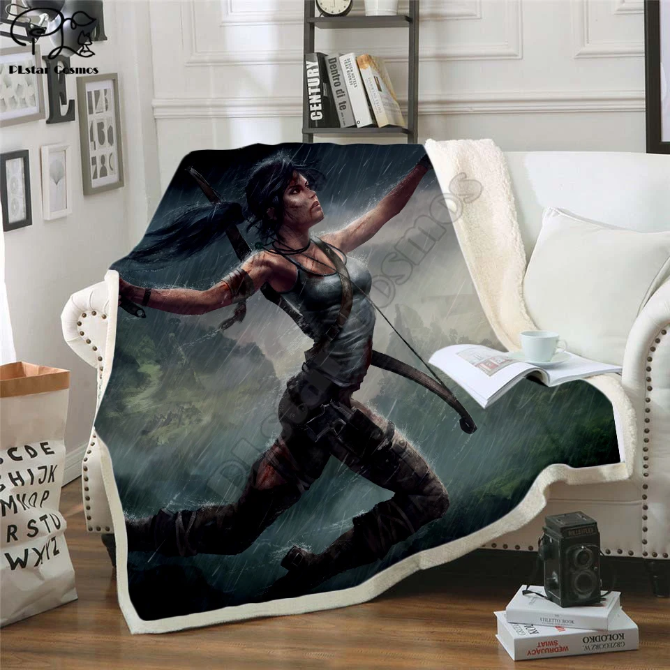 

Tomb Raider 3D Printed Plush Fleece Blanket Adult Fashion Quilts Home Office Washable Duvet Kids Sherpa Blanket style-3