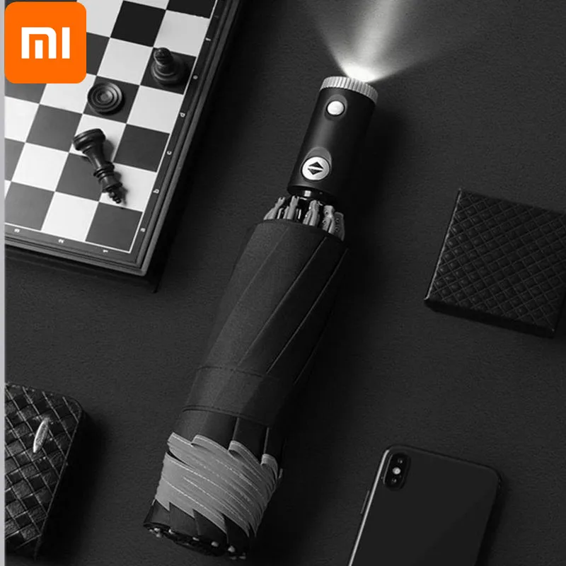 Xiaomi Automatic Non-automatic Umbrella With Reflective Stripe Reverse Led Light Umbrella Three Folding Inverted 10 Ribs Travel