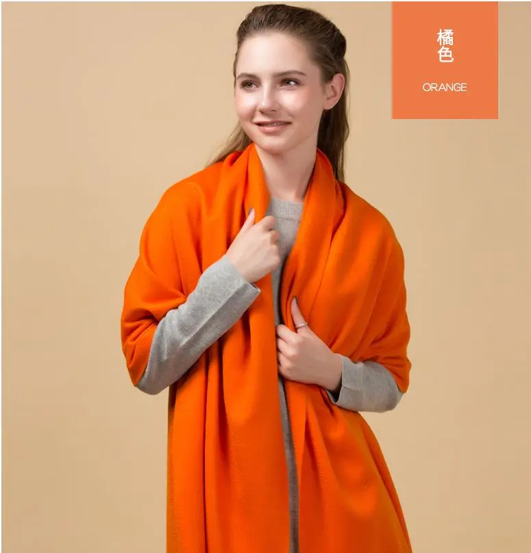 02 orange Осенне-зимний женский модный брендовый кашемировый шарф, высокое качество, сплошной цвет, большой размер, шаль и накидка, 65*170 см палантин - Цвет: 02 orange