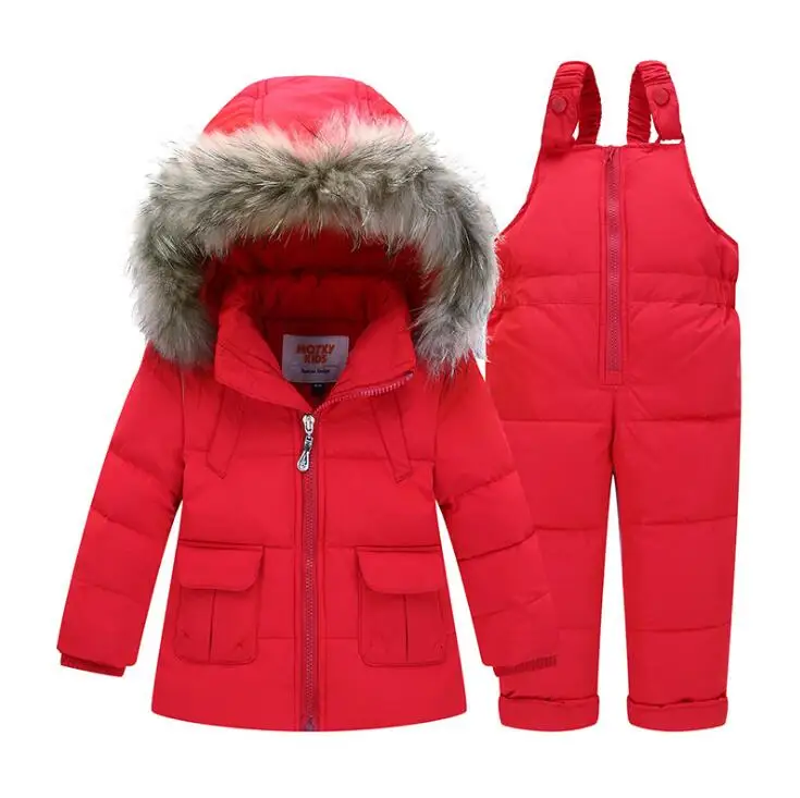 Комплект одежды из 2 предметов, одежда для маленьких девочек теплый пуховик зимний комбинезон для малышей, унисекс, зимний комбинезон для маленьких мальчиков и девочек, Комбинезоны для младенцев - Цвет: Красный