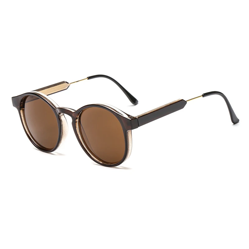 OEC CPO мужские классические круглые мужские солнцезащитные очки ретро серая оправа солнцезащитные очки для женщин фирменный дизайн золотой сплав ноги унисекс UV400 O130 - Цвет линз: Brown-Brown