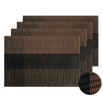 

PVC Placemats Woven Vinyl Washable Table Mats Stain-Resistant Washable Table Mats Placemats for Table Set of 4 Coffee and Black