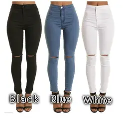 Новые женские модные Стрейчевые рваные синие обтягивающие джинсы с дырками Boyfriend узкие джинсы размера плюс