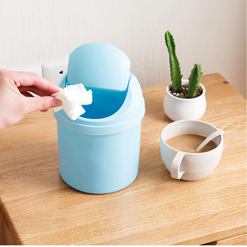 Mini Small Trash Can Multi-function Household Shake Lid Type Waste Bin PlasticTrash Can For Desktop