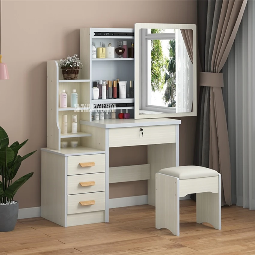 C918/C501 Simple Modern Dresser Household Bedroom Dressing Table Density Board Makeup T able With Mirror Drawer Lock Stool