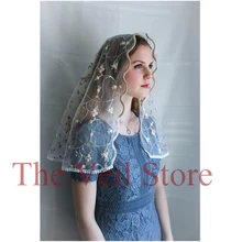 Цветочная кружевная Мантилья Catholique вуали для церковных женщин, винтажное покрытие головы, шарф бесконечности, Латинская масса Velos de Novia Negra, новинка