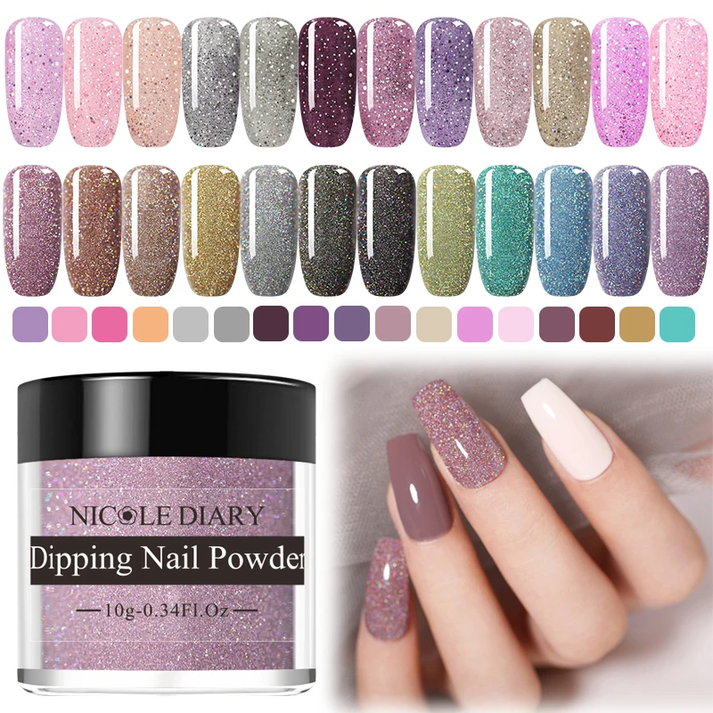 

NICOLE DIARY Holo Dip Nail Powder Holographic Shinny Nail Sequins Powder Chrome Pigment Base Top Liquid Nail Art Decoration