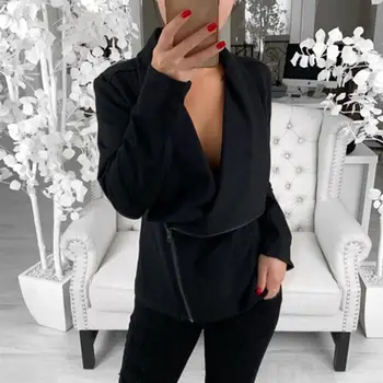 

Fashion Solid Color jackets women Zipper Lapel Autumn Winter Women Long Sleeve jacket Pullover Coat chaqueta mujer veste femme
