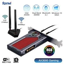Fenvi-Tarjeta PCIe inalámbrica para juegos de doble banda, 3000Mbps, WiFi, 6 PCI-E, Bluetooth 5,1, adaptador RGB, 2,4G/5G, 802.11AX, WI-Fi, Intel AX200 Wlan