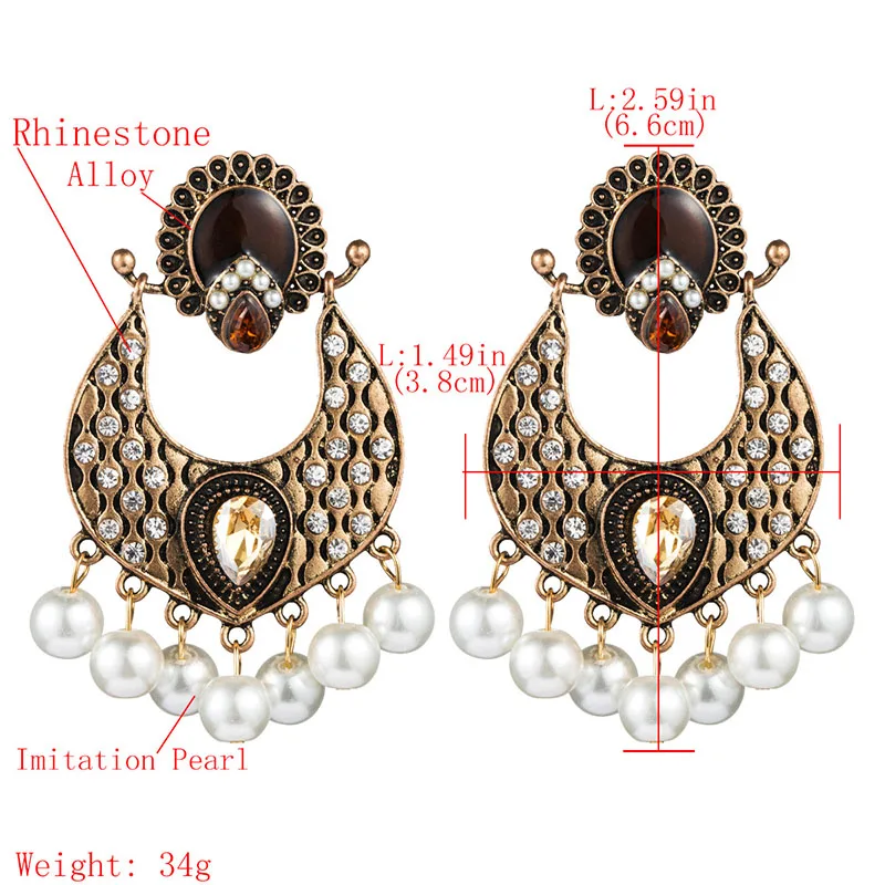 WHOMEWHO Antique Gold Handmade Pearl Beads Indian Jhumki Jhumka Drop Earrings Vintage Hiphop Pop Party Jewelry Royal Accessory