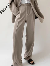 

Sister Fara Elegant Draped Suit Pants Women Spring High Waist Wide Leg Length Trousers New Autumn Office Lady Loose Casual Pants