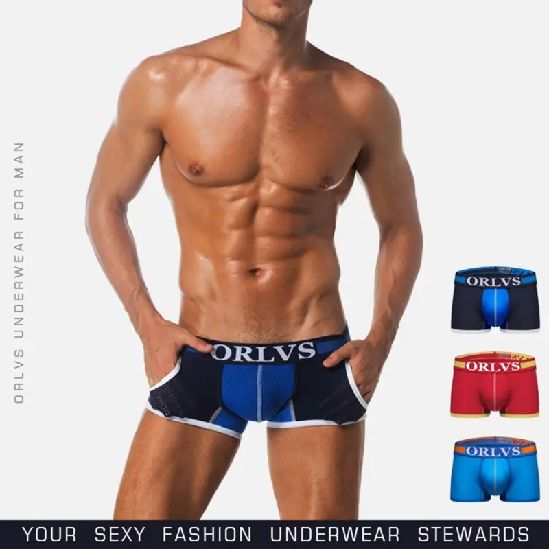 

Fashion New Men Letter Breathable Boxer Men's Mesh Sexy Stitching Boxer Patchwork Underwear Men ropa interior hombre Jockmail.w