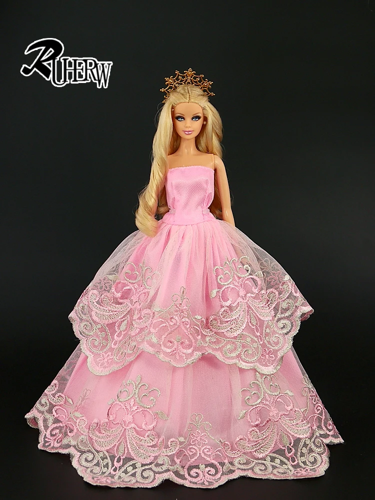 Fashion Wedding Dress Princess Gown Dress Clothes Gown For Barbie doll Beautiful white Leaf design half lave dress 1 Pcs doll clothes fashion dolls
