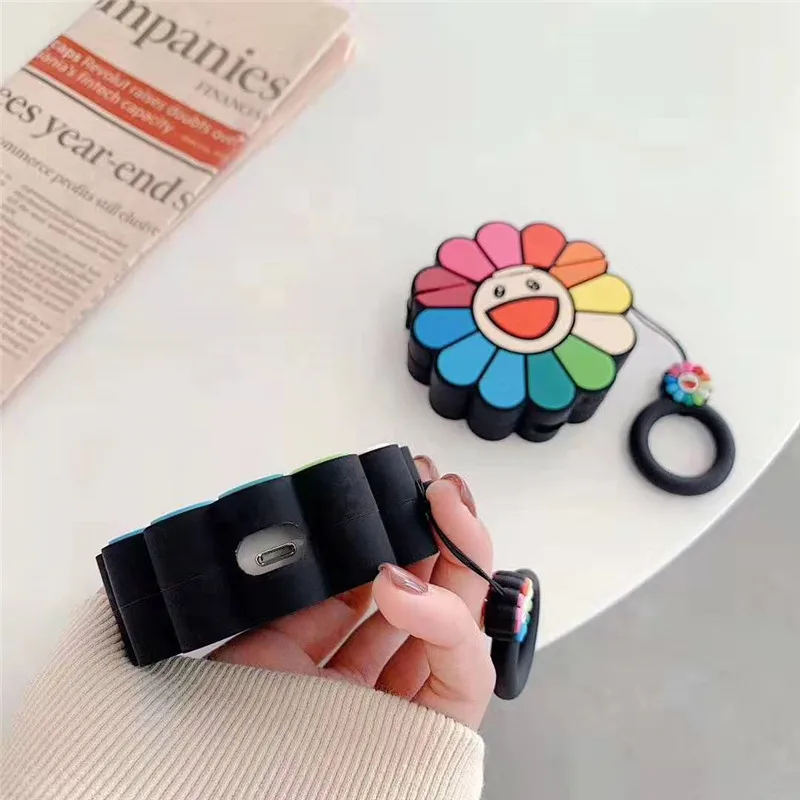 3D Takashi Murakami цвета радуги с цветочным рисунком противоударный защитный чехол для Apple Airpods 1/2/3 силиконовые насадки для наушников для airpods pro