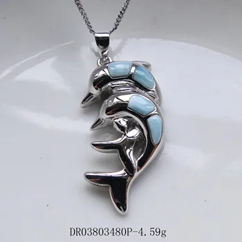 

Dominican Natural Larimar Jewelry 925 Sterling Silver Pendant Larimar Dolphin Pendant Women Pendant Charms For Gift