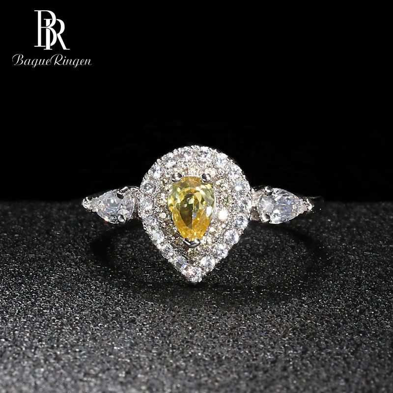 yellow Bague Ringen в форме капли воды серебро 925 Ювелирное кольцо с камнями для женщин Желтый Розовый Белый AAA циркон Size5-10 женский подарок - Цвет камня: yellow