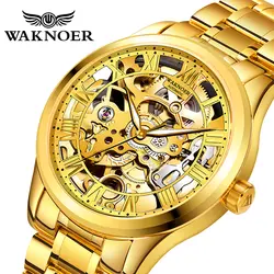 WAKNOER механические часы мужские из нержавеющей стали водонепроницаемые золотые Роскошные наручные часы мужские часы лучший бренд модные