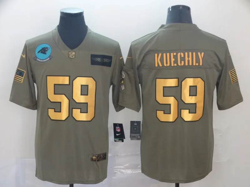 1 Мужчины Carolina 59 Luke Kuechly Panthers Джерси оливковый/золотой - Цвет: 1