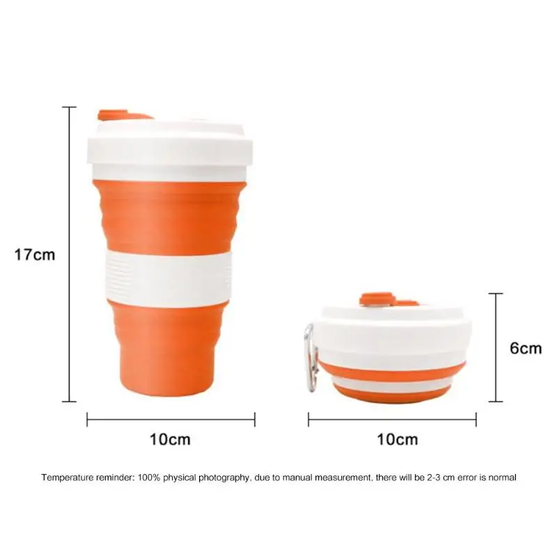 Горячая Распродажа, складная силиконовая чашка, многофункциональная Складная портативная силиконовая кружка для воды, 550 мл, для пикника, пешего туризма, выдвижная чашка - Цвет: Оранжевый