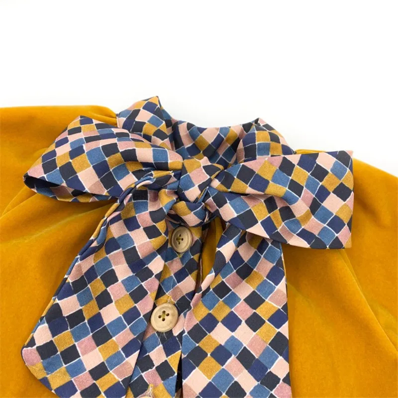 EnkeliBB, высококачественное желтое бархатное платье-пачка, Калинка, детское винтажное платье на зиму и весну, модное платье для детей