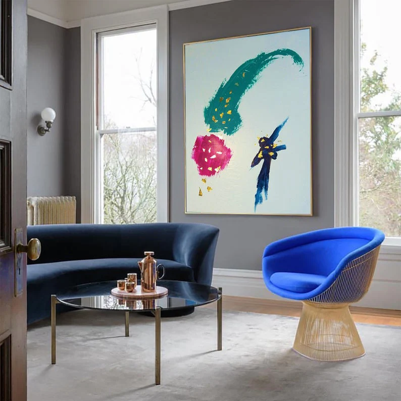 

Минималистичный художественный холст, картина акриловая на холсте, картина с золотыми листьями, розовая краска, большой размер, художественное оформление, современное искусство, настенное искусство