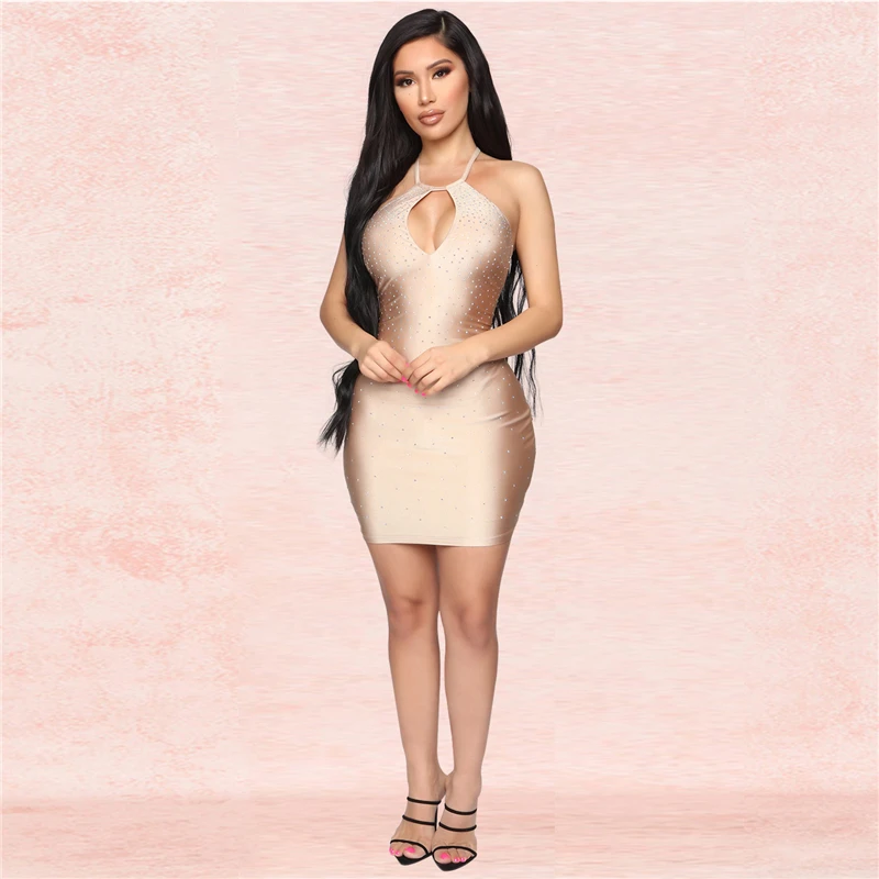 Adogirl бриллианты Bodycon Клубное платье выдалбливают без рукавов Холтер обтягивающее платье с открытой спиной Мини платья для вечеринок женская Мода Vestidos