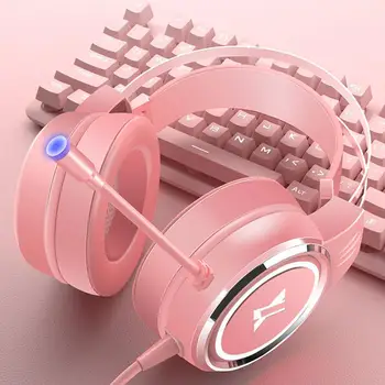 

Head-mounted computer game headset pink girl cardio broadcast channel wired microphone with 7.1 live E2R8