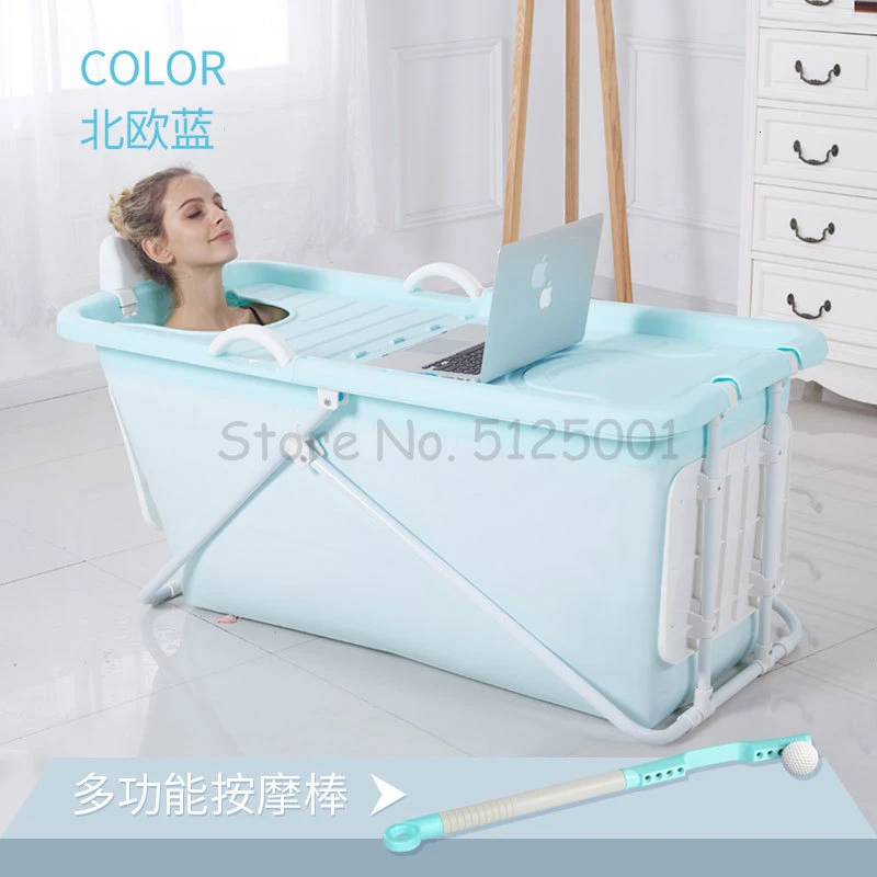 Adult Foldable Bath Barrel Adult Bath Barrel Household Body Constant Temperature Bath Barrel Bath Tube Plastic Thickening - Цвет: Синий