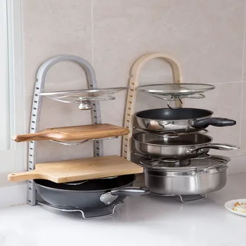 

Kitchen Organizer Pots Storage Rack Holder Shelf Cookware Pan Lid Pot Holders Rack Stand Kitchen Accessories