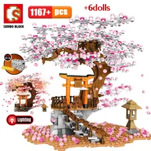 SEMBO BLOCK City Street View Idea Sakura Inari Shrine Bricks Friends Cherry Blossom Diy House Tree Building Blocks Toys