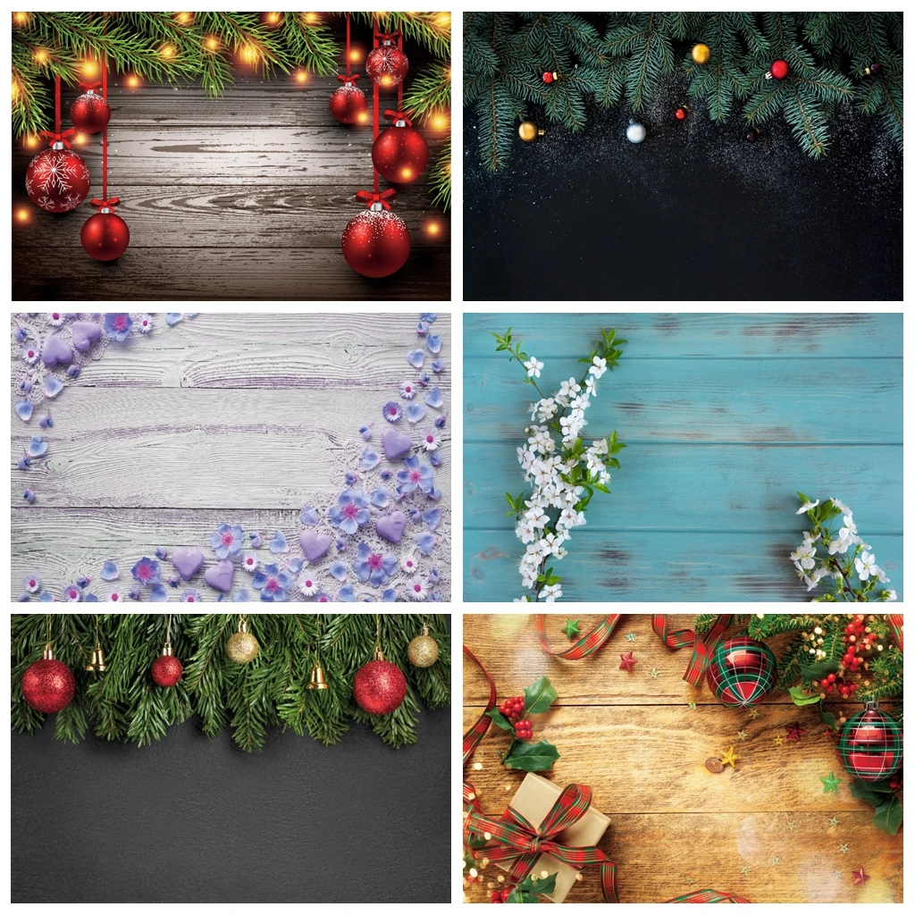 

Christmas Wooden Board Flowers Photo Backdrops For Baby Birthday Pet Doll Portrait Photo Background Photocall For Photo Studio