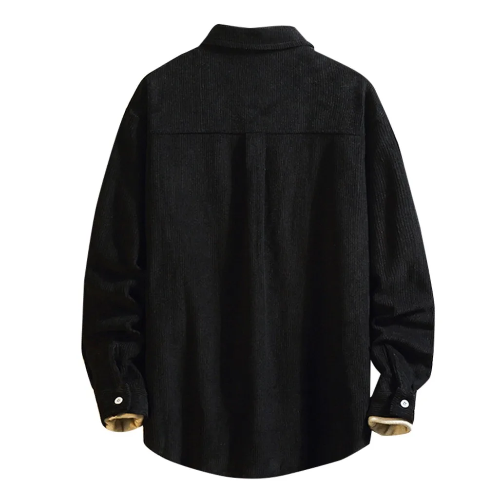 Mens Casual Fashion Corduroy Shirt Pure Color Pocket Long Sleeve shirt Top Blouse New Thin Breathable Clothes Business Men Shirt