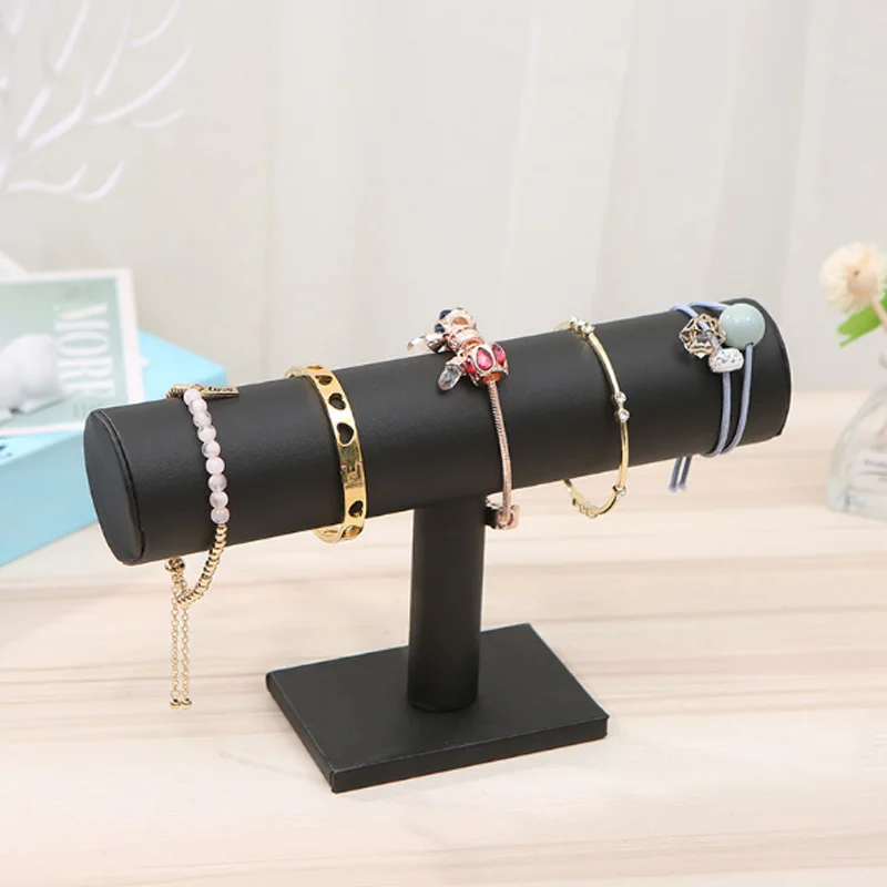1PC Watch Jewelry Organizer T-Bar Rack Velvet/PU Leather Portable Bracelet Bangle Necklace Display Stand Holder