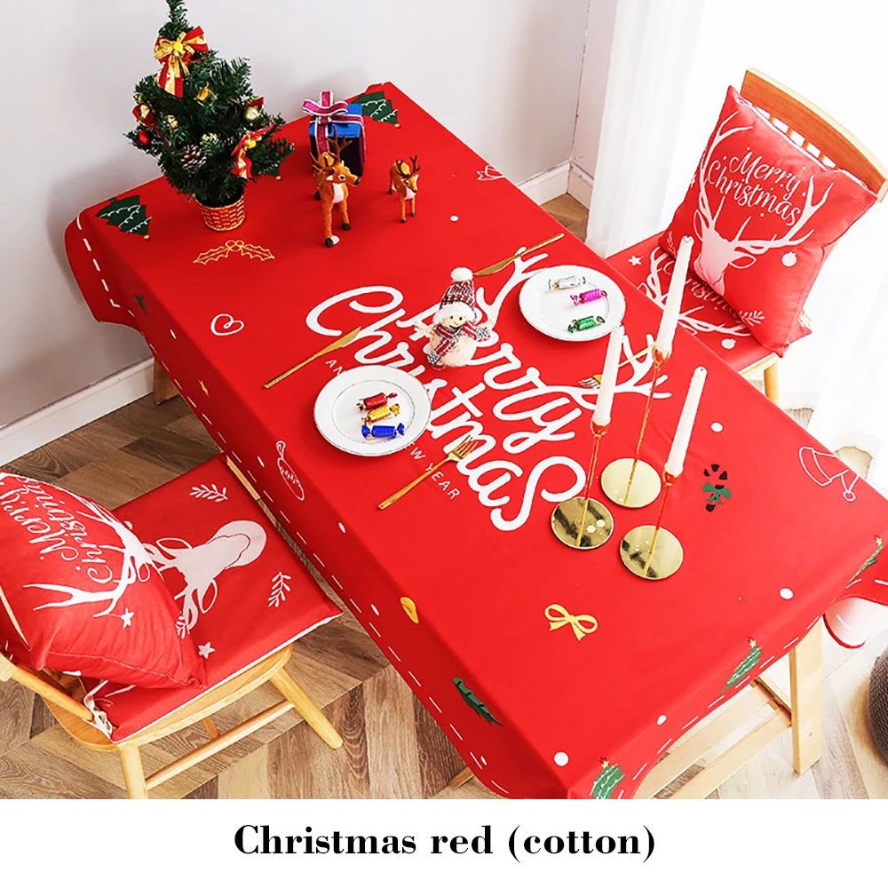 Christmas Day Red Cotton and Linen Velvet Rectangular Tablecloth Festive Desk Coffee Table Cloth Cover Towel