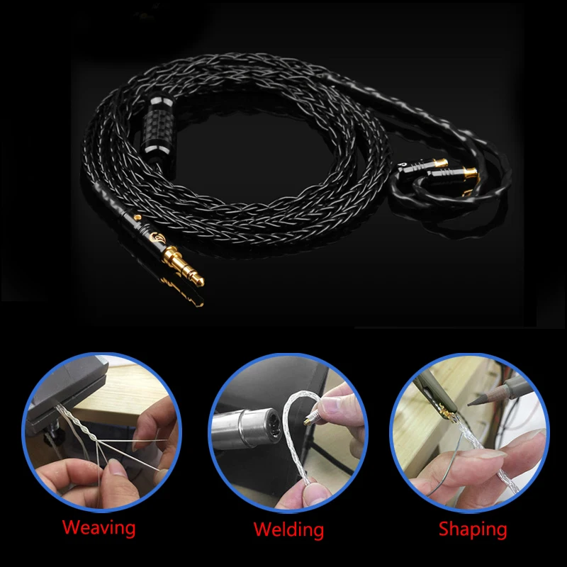 Areyourshop 8 ядер 3,5 посеребренный черный кабель для наушников UE18 JH16 IE80 0,78 мм 2Pin A2DC