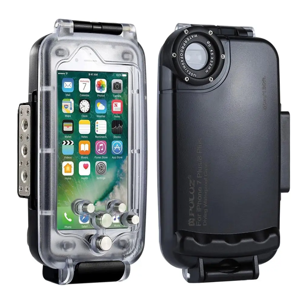 Black PULUZ 40 м/130 футов Водонепроницаемый чехол для iPhone 7 Plus и 8 плюс Макс Дайвинг Корпус фото видео съемки Подводное покрытие чехол - Цвет: Black