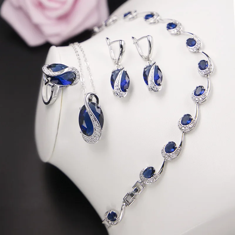 

Funmode Blue Cubic Zircon Flower Shape Bridal Party Jewelry Sets For Women conjuntos de mujer Wholesale FS118