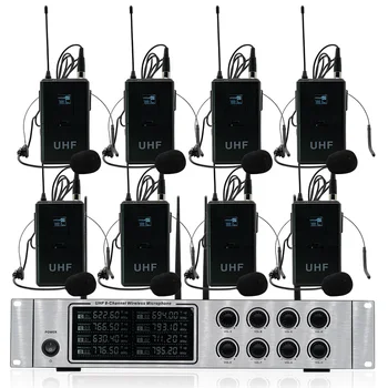 شراءميكروفون لاسلكي نظام المهنية مكبر صوت لا سلكي ذو تردد فوق العالي 8-قناة مرحلة الأداء ميكروفون سماعة الرأس