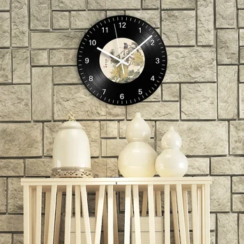 

Chrysanthemum Birds Vinyl Record Clock Silent Round Vintage Decorative Wall Clock Digital for Living Room Decor