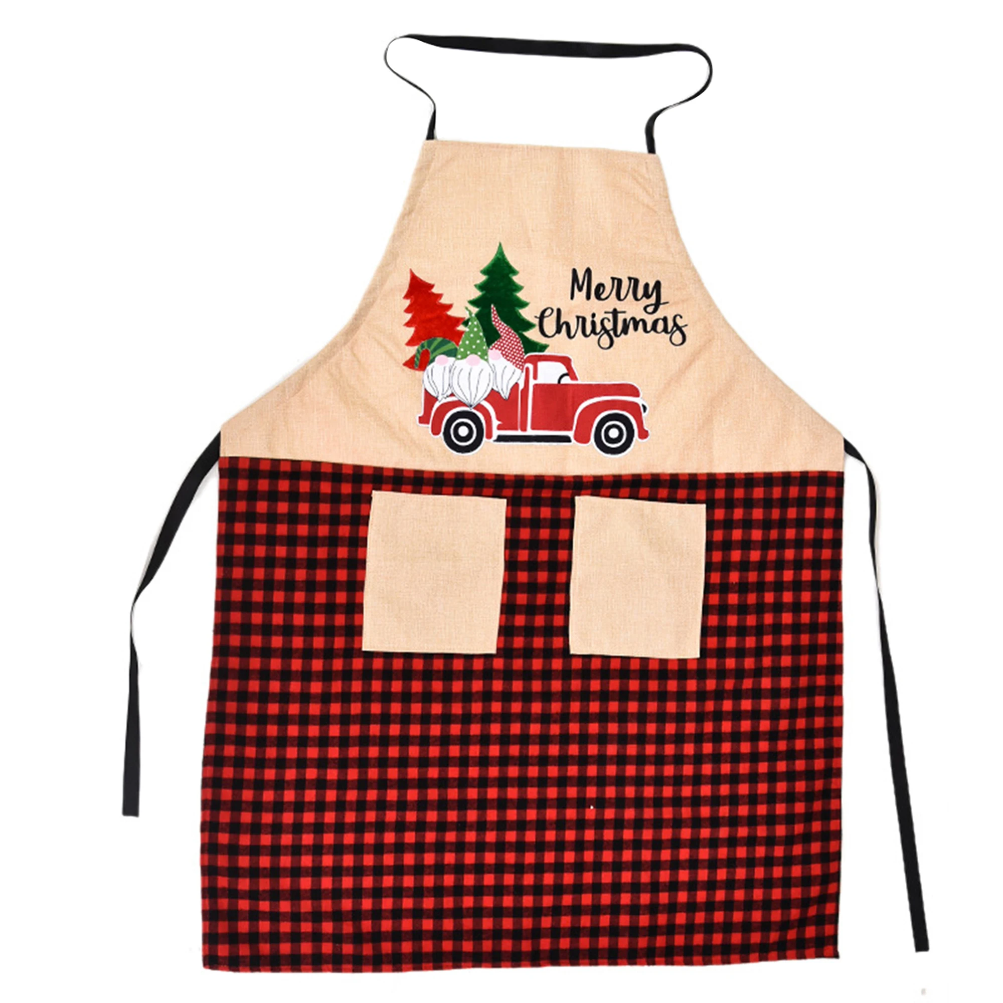 Merry Christmas Apron, Vintage Cute Truck Flower Print Adjustable Cooking Housework Aprons for Men Women