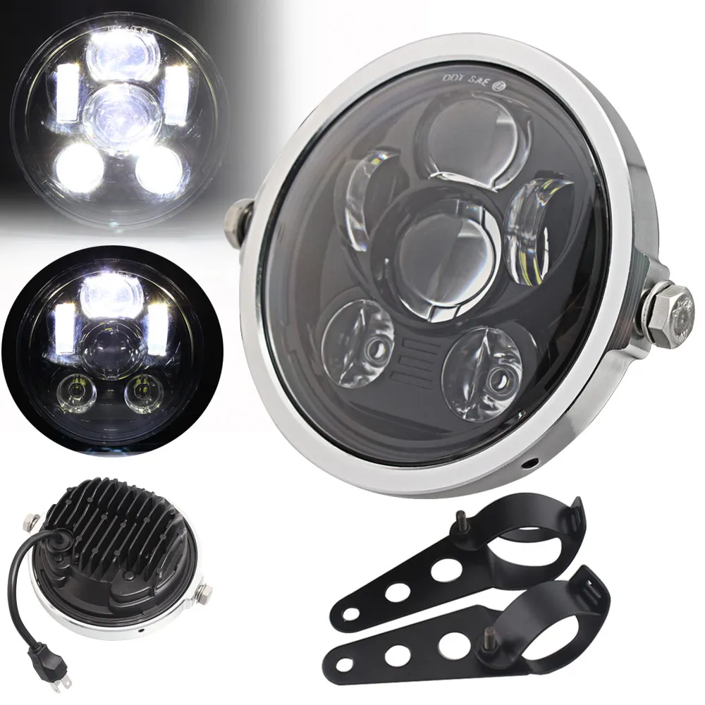7" Front Driving Round Headlamp Daytime Running Light Headlight Ring w/ Headlight Bracket For Harley Touring Softail 1994-2013