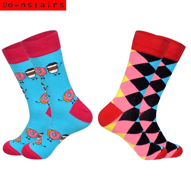 2 пары в наборе, носки для мужчин, носки для мороженого, гитары, пончики, Повседневная мода, хлопок, хип-хоп, счастливые носки, трусы, бикини, Танга - Цвет: Lot D