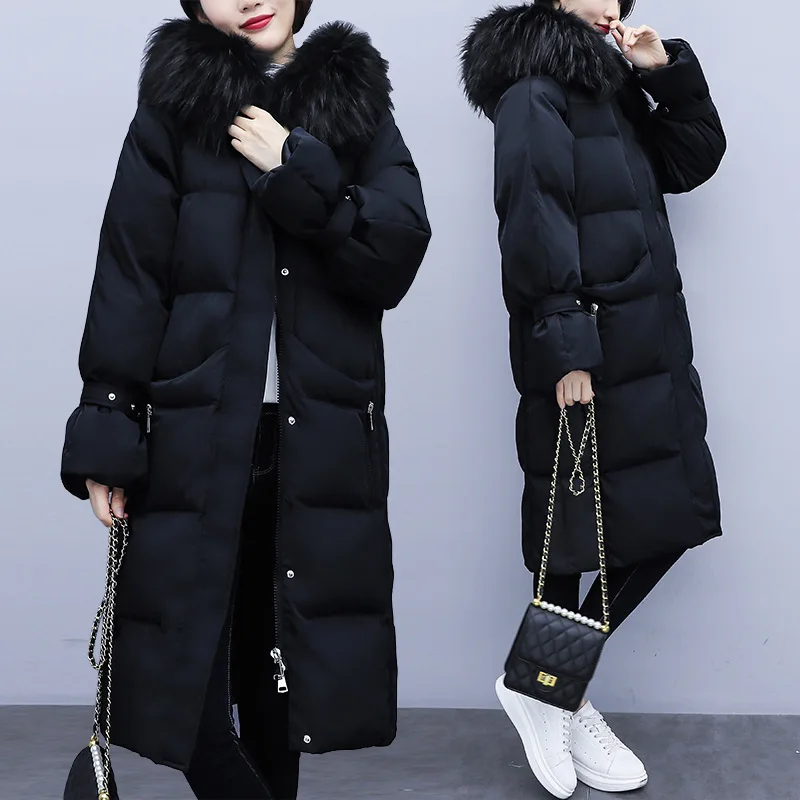 

2019 Winter New Style Large Size Dress Fat Mm Plus-sized Korean-style Western Style Thick Warm Long Cotton Coat Hooded